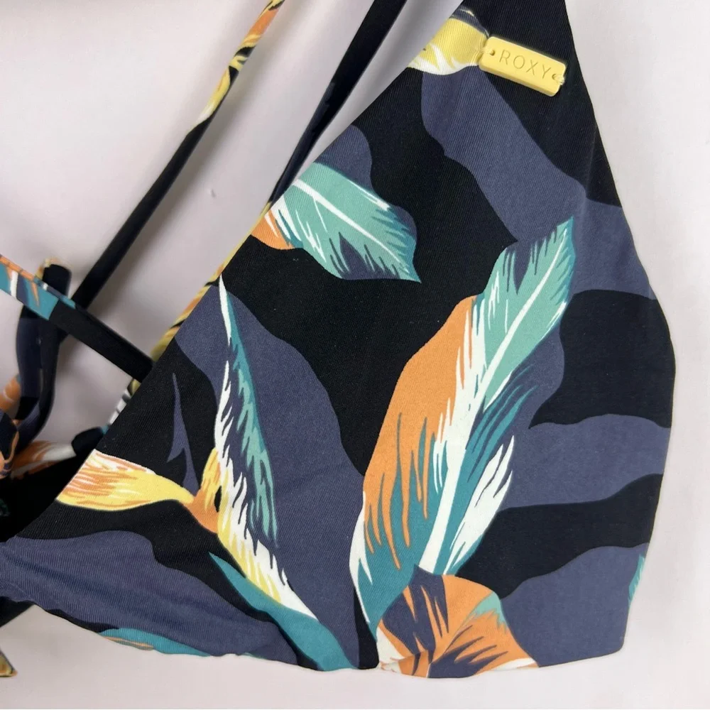Roxy Garden Surf Bikini Top Black Tropical Floral Crisscross Swimwear L - Picture 4 of 9